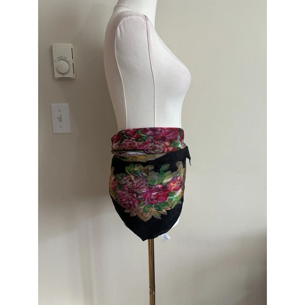 Vintage 100% Silk Scarf Echo Black Pink Green Vintage Retro 80s 90s 2000s Chic